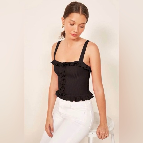Reformation Top Trixie Crop Tank Black Ribbed Knit Size Large NWT - Picture 3 of 7